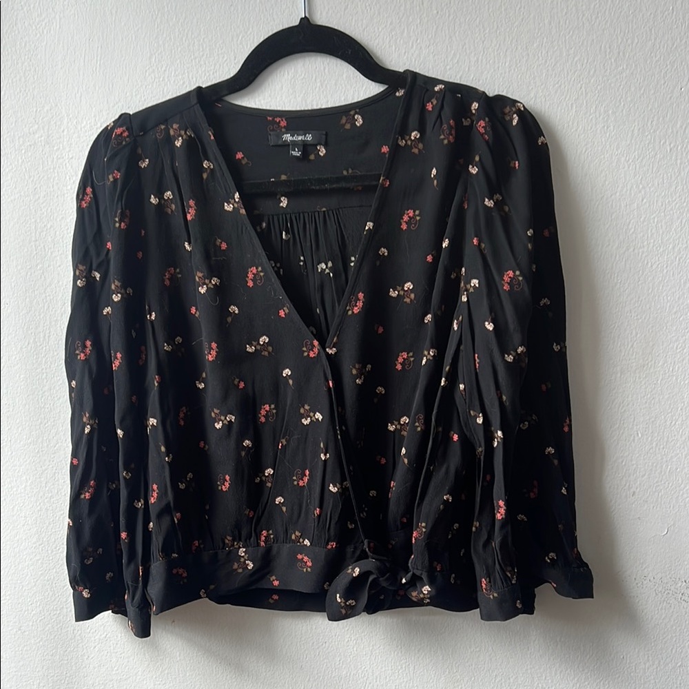 Floral Black Wrap Top